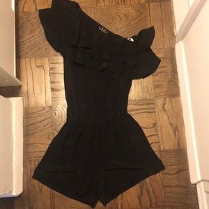 Black 100% silk one-shoulder romper